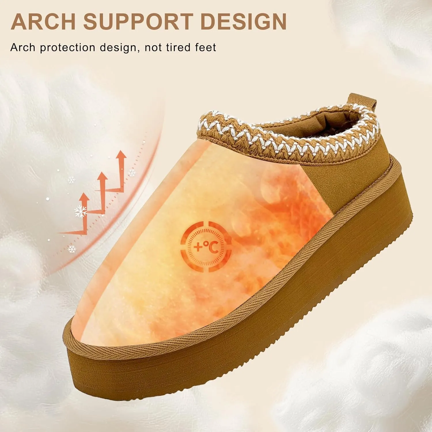 MOLATIN Women's Platform Mini Boots Slippers for Women Winter Furry Shoes Slip on Fur Fleece Lined Suede Short Ankle Boots Anti-Slip Snow House Slippers for Indoor Outdoor