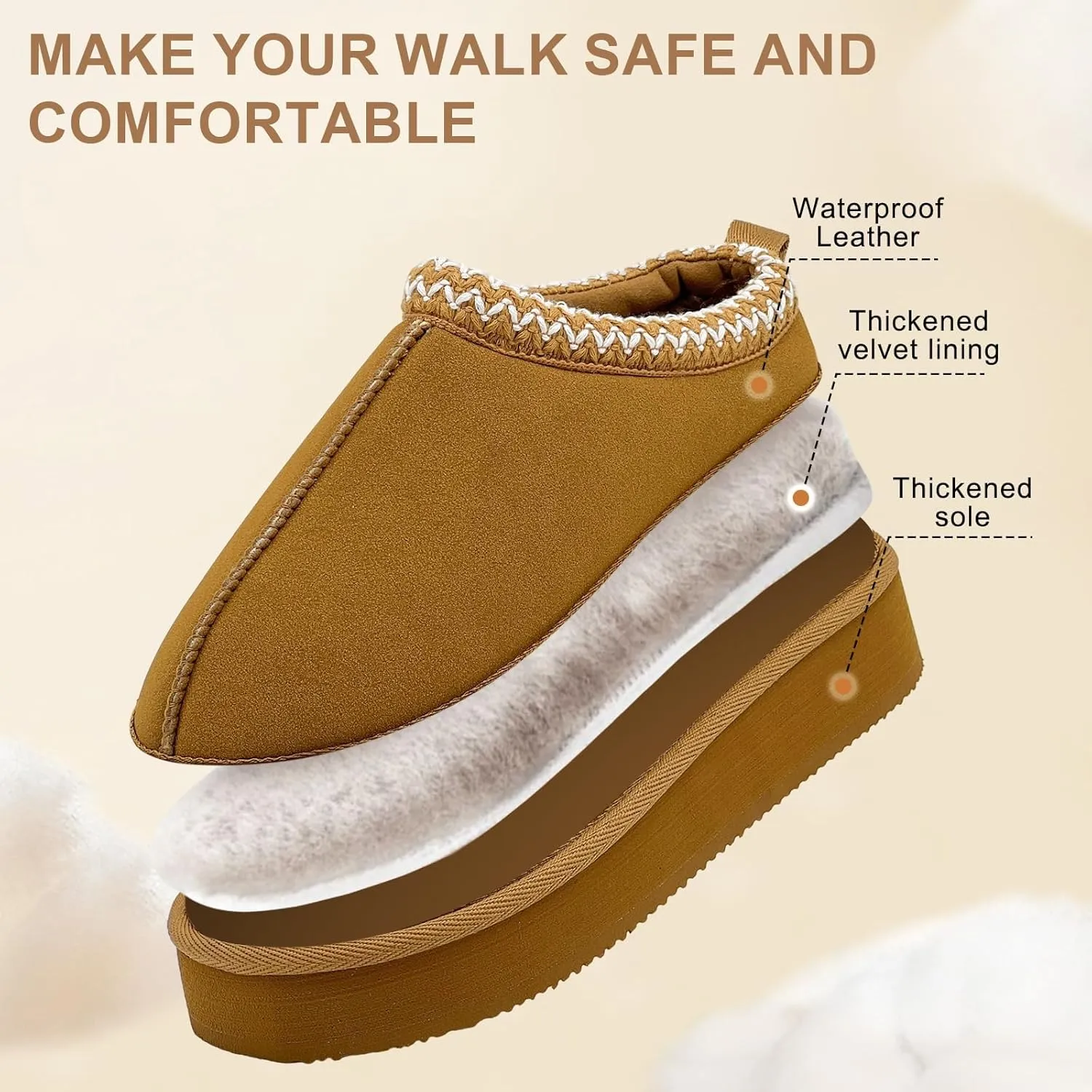 MOLATIN Women's Platform Mini Boots Slippers for Women Winter Furry Shoes Slip on Fur Fleece Lined Suede Short Ankle Boots Anti-Slip Snow House Slippers for Indoor Outdoor