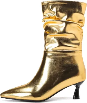 MRKEWUNEY Fashion Slouch Mid Calf Boots for Women