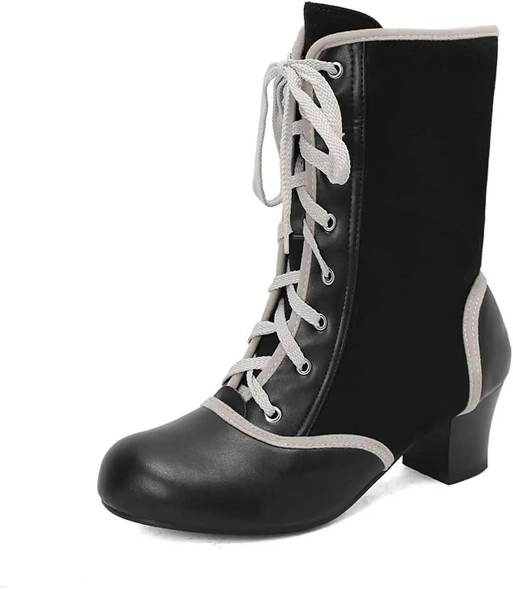 MRKEWUNEY Vintage Women Victorian Boots 70s Kitten Heel Ankle Boots