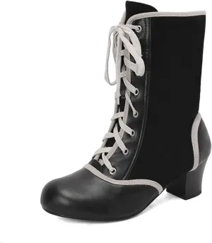 MRKEWUNEY Vintage Women Victorian Boots 70s Kitten Heel Ankle Boots