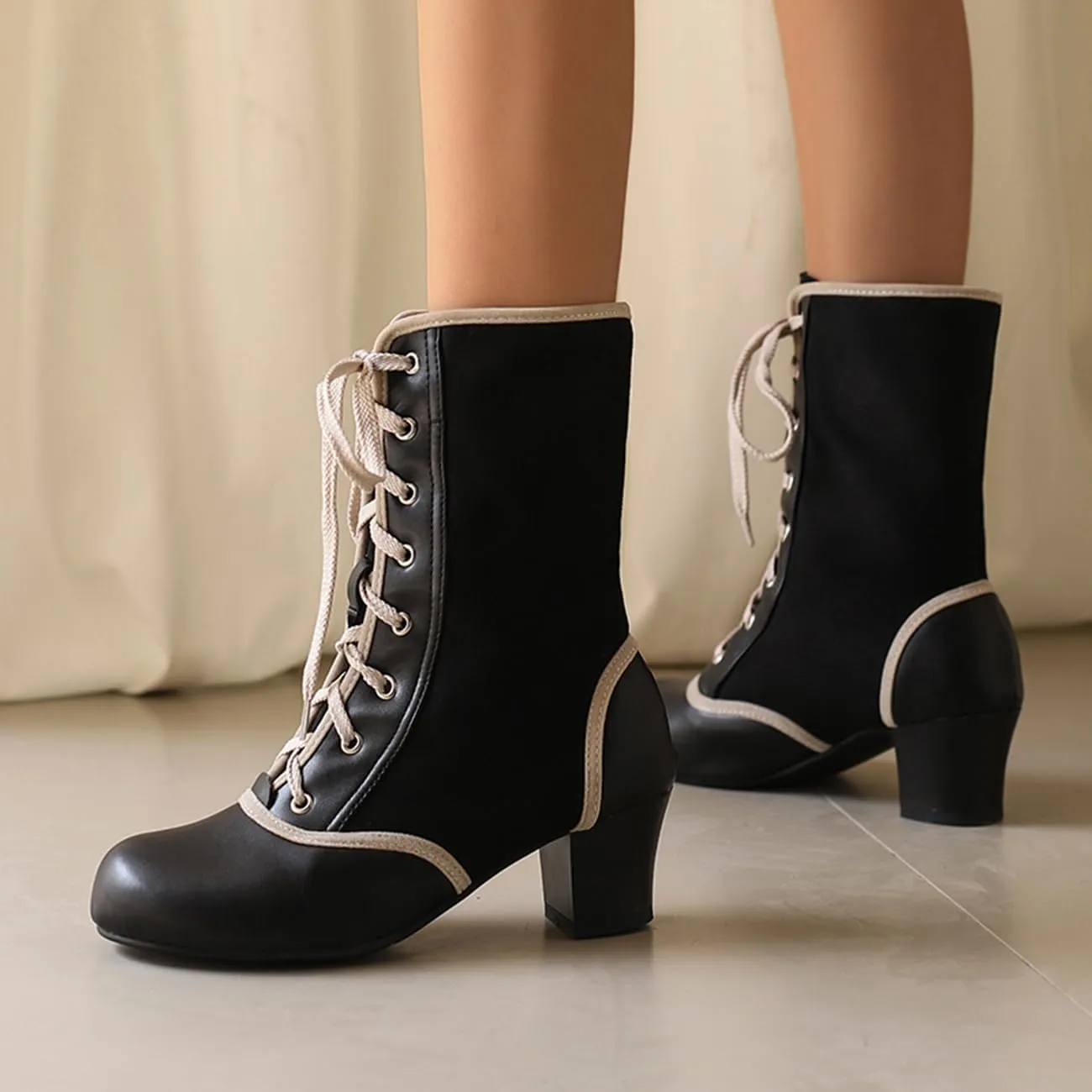 MRKEWUNEY Vintage Women Victorian Boots 70s Kitten Heel Ankle Boots