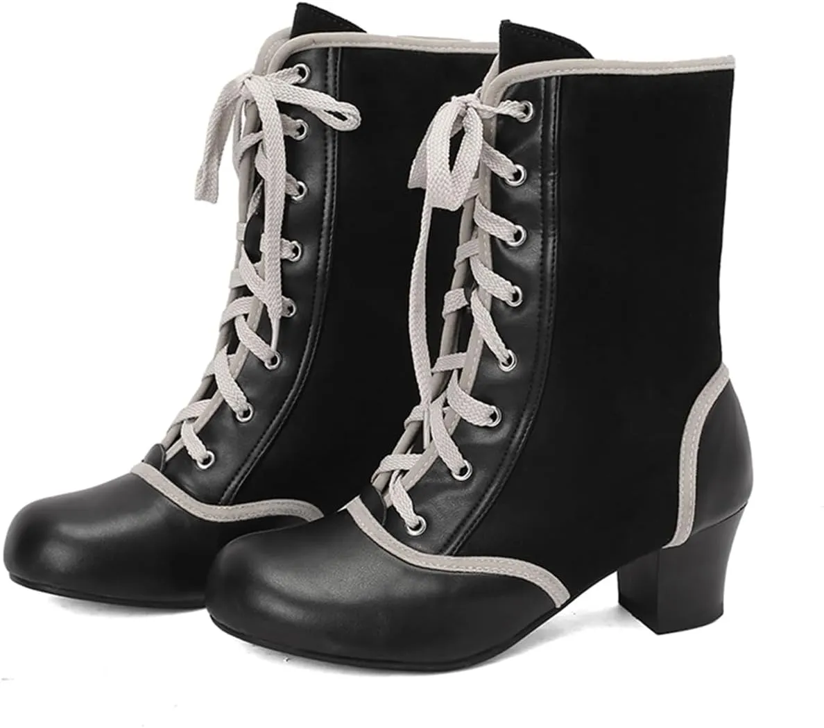MRKEWUNEY Vintage Women Victorian Boots 70s Kitten Heel Ankle Boots