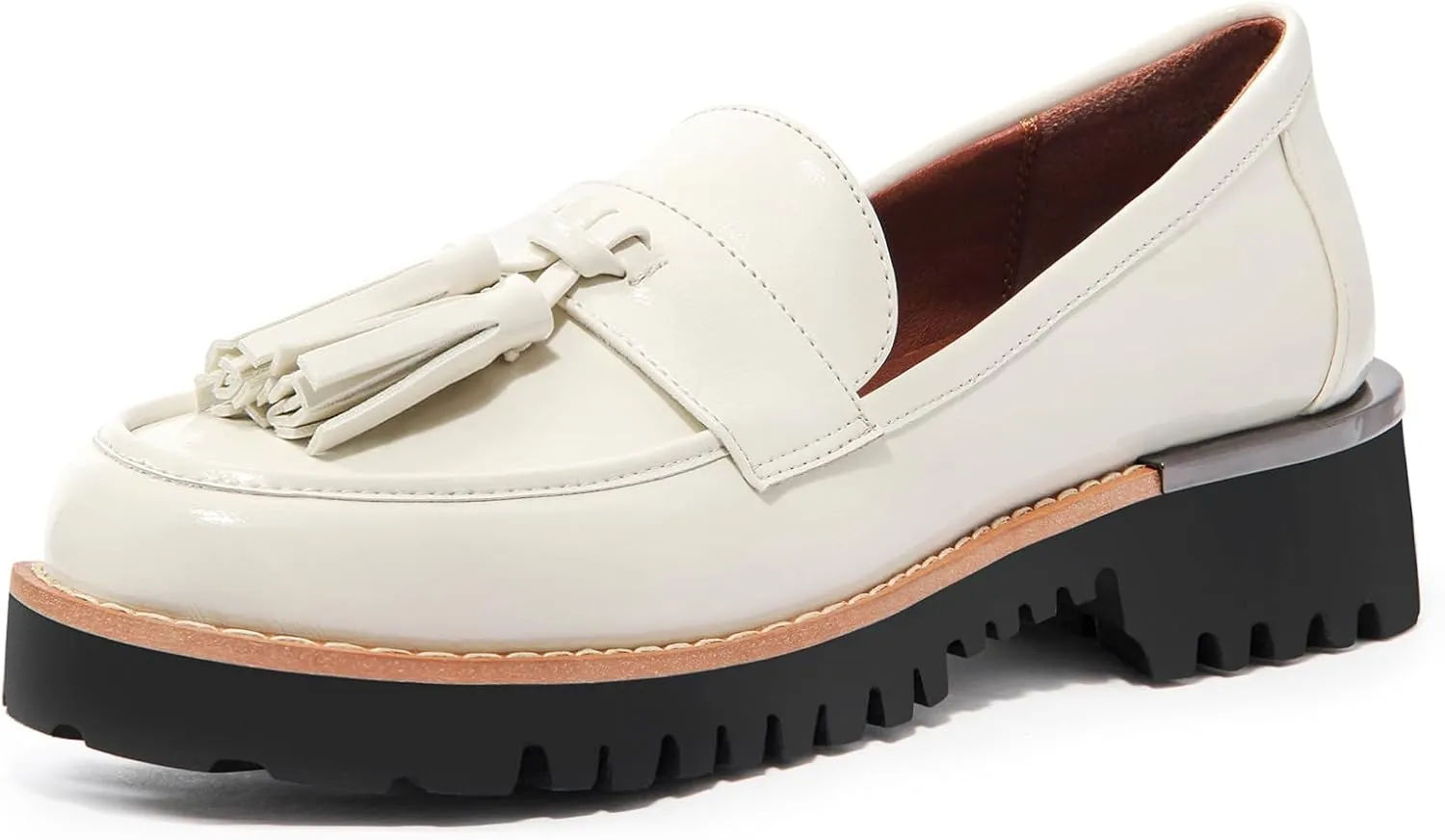 MUCCCUTE Loafers for Women Platform Chunky Loafer Comfortable Slip On Lug Sole Patent Leather Tassel Casual Work Shoes