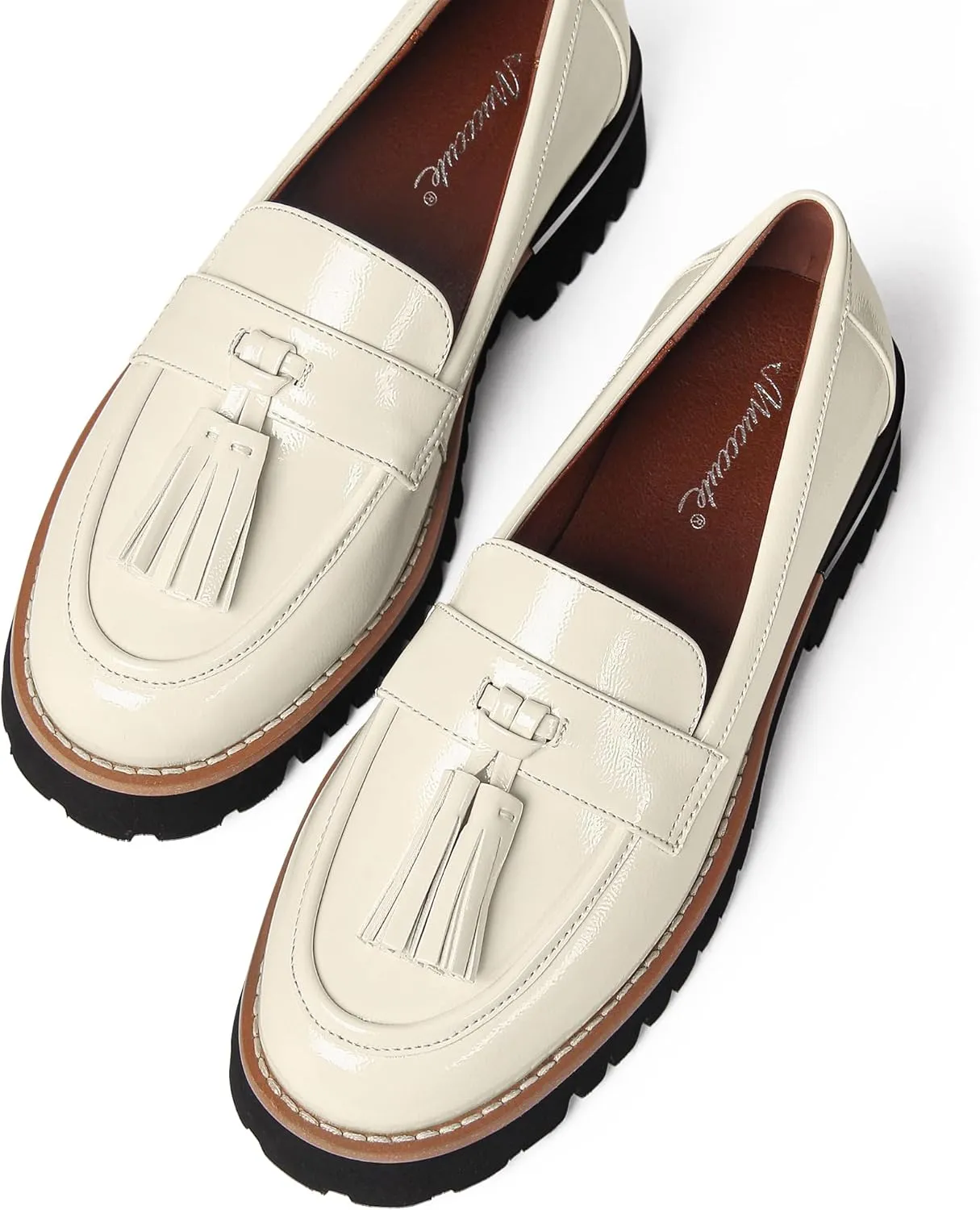 MUCCCUTE Loafers for Women Platform Chunky Loafer Comfortable Slip On Lug Sole Patent Leather Tassel Casual Work Shoes