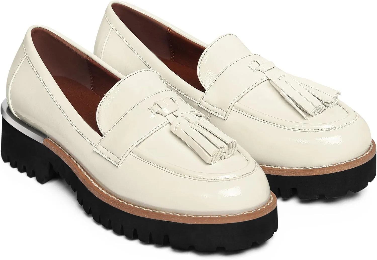 MUCCCUTE Loafers for Women Platform Chunky Loafer Comfortable Slip On Lug Sole Patent Leather Tassel Casual Work Shoes