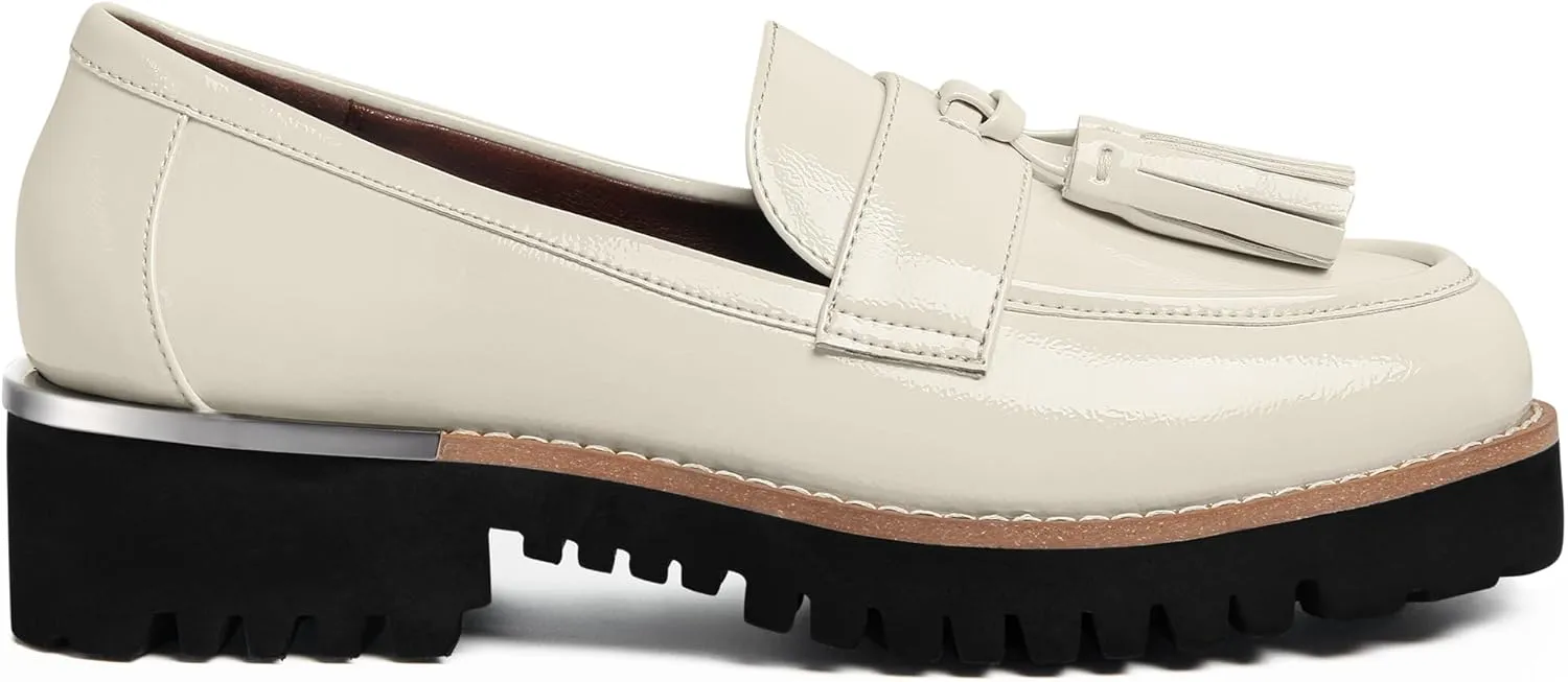 MUCCCUTE Loafers for Women Platform Chunky Loafer Comfortable Slip On Lug Sole Patent Leather Tassel Casual Work Shoes