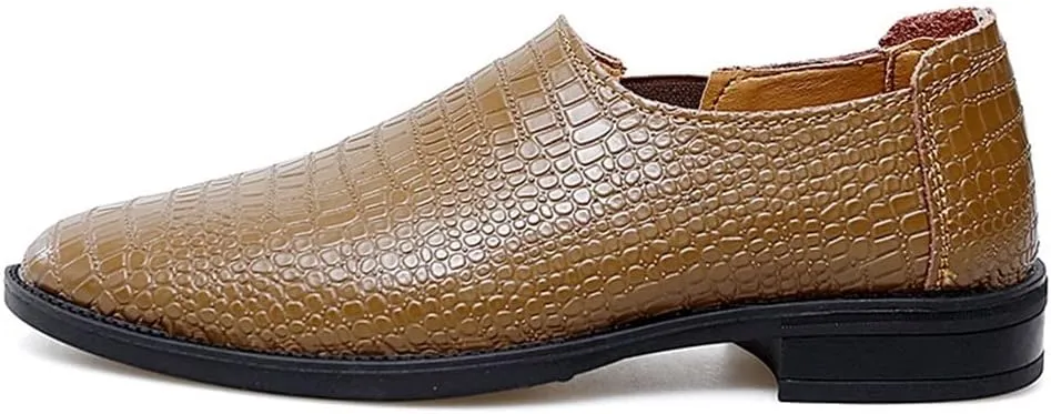 New Mens Loafers Moccasins Shoes Faux Crocodile Print Solid Colors Leather Slip Resistant Flat Heel Lightweight Wedding Casual Slip-ons