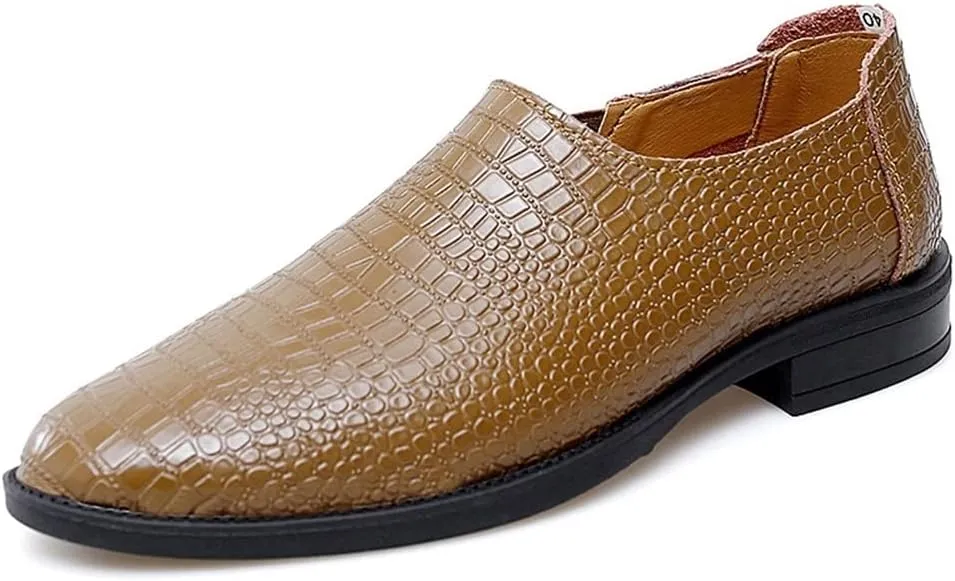 New Mens Loafers Moccasins Shoes Faux Crocodile Print Solid Colors Leather Slip Resistant Flat Heel Lightweight Wedding Casual Slip-ons