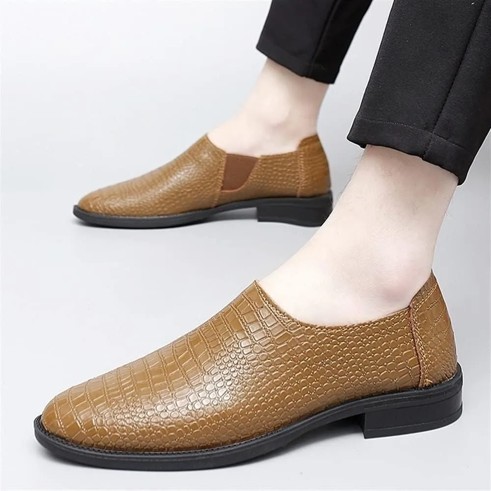 New Mens Loafers Moccasins Shoes Faux Crocodile Print Solid Colors Leather Slip Resistant Flat Heel Lightweight Wedding Casual Slip-ons
