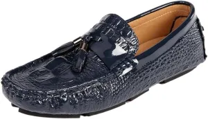 New Men's Loafers Shoes Round Toe PU Leather Crocodile Print Tassel Driving Loafers Flat Heel Anti-Slip Flexible Outdoor Slip-ons