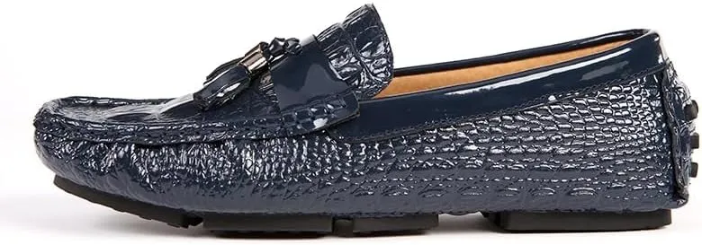 New Men's Loafers Shoes Round Toe PU Leather Crocodile Print Tassel Driving Loafers Flat Heel Anti-Slip Flexible Outdoor Slip-ons