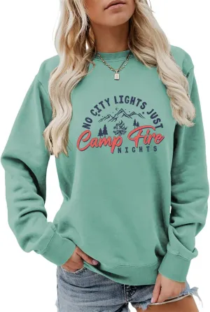 No City Lights Just Campfire Nights Sweatshirt Camping Life Sweater Camper Shirt Women Casual Campfire Pullover Tops