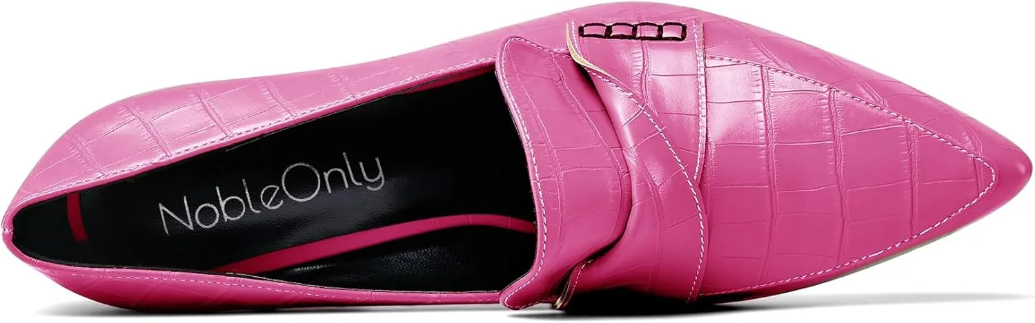 NobleOnly Womens High Heels Slip-on Platform Pumps Comfortable Leather Stilettos Loafers Shoes 4" Heel