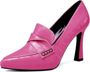 NobleOnly Womens High Heels Slip-on Platform Pumps Comfortable Leather Stilettos Loafers Shoes 4" Heel
