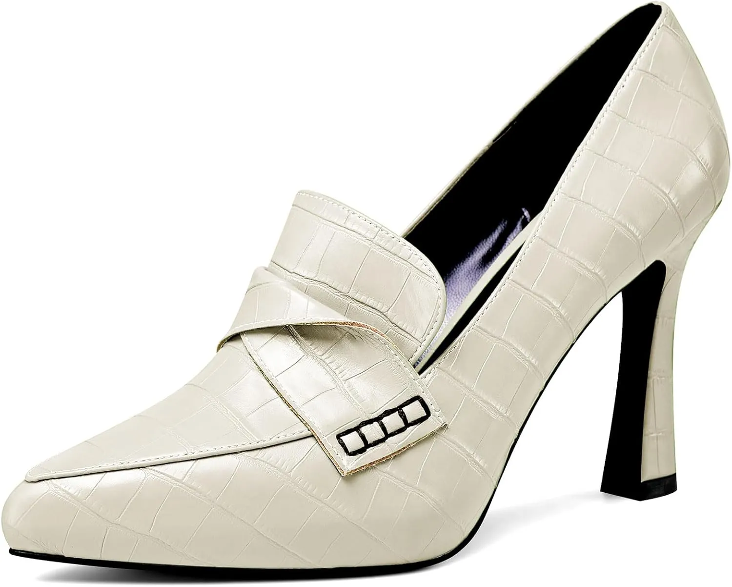 NobleOnly Womens High Heels Slip-on Platform Pumps Comfortable Leather Stilettos Loafers Shoes 4" Heel