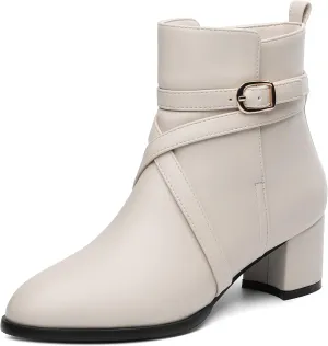 NUMALEO Womens Buckle Outdoor Suede Casual Round Toe Chunky Low Heel Ankle High Boots 2 Inch