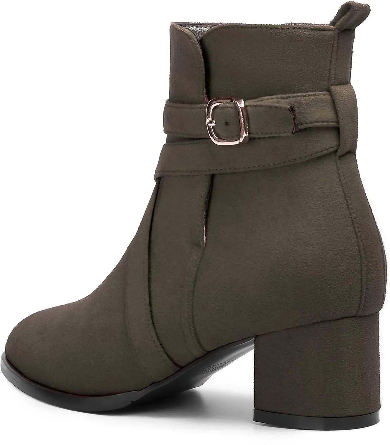 NUMALEO Womens Buckle Outdoor Suede Casual Round Toe Chunky Low Heel Ankle High Boots 2 Inch