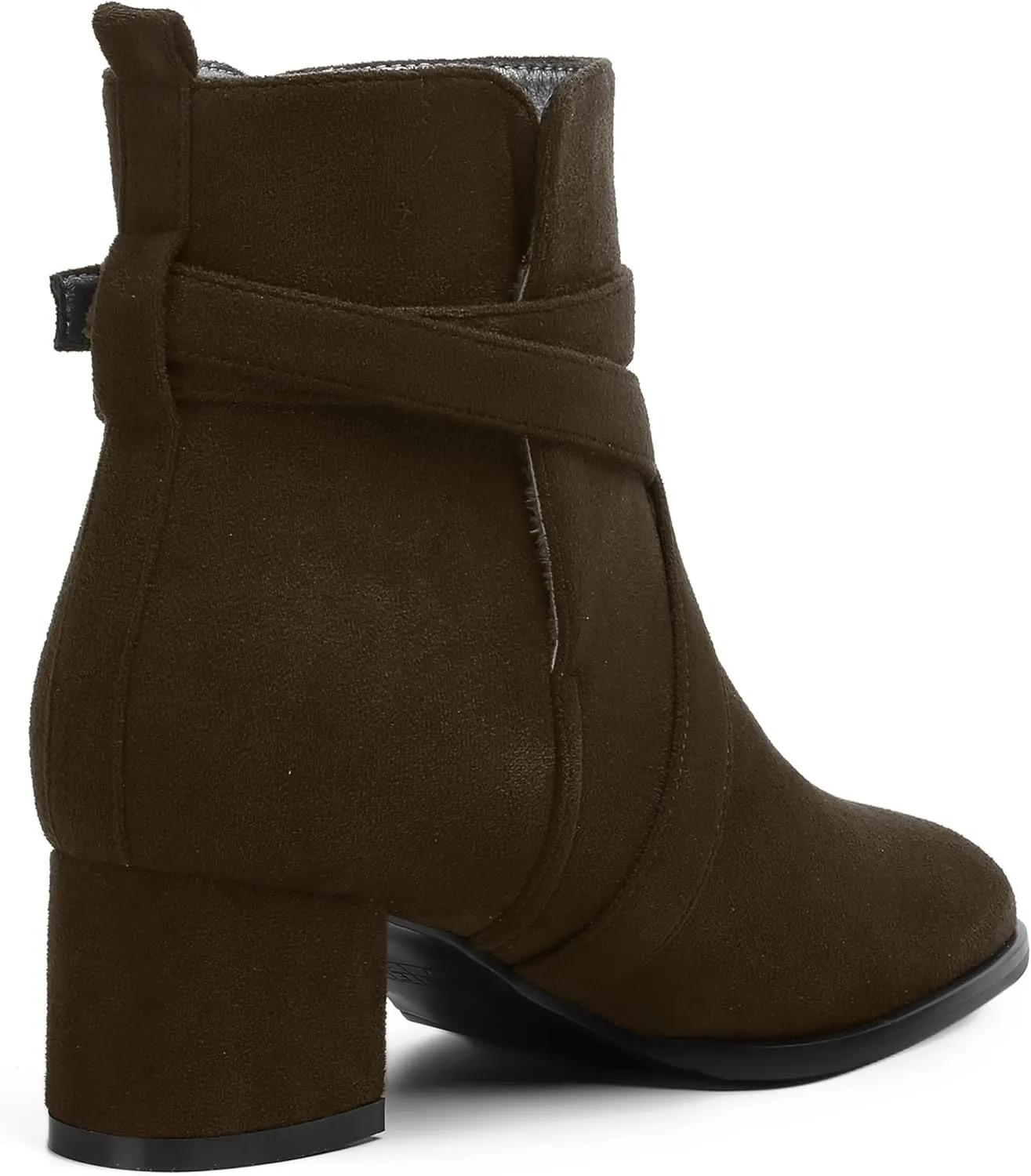 NUMALEO Womens Buckle Outdoor Suede Casual Round Toe Chunky Low Heel Ankle High Boots 2 Inch