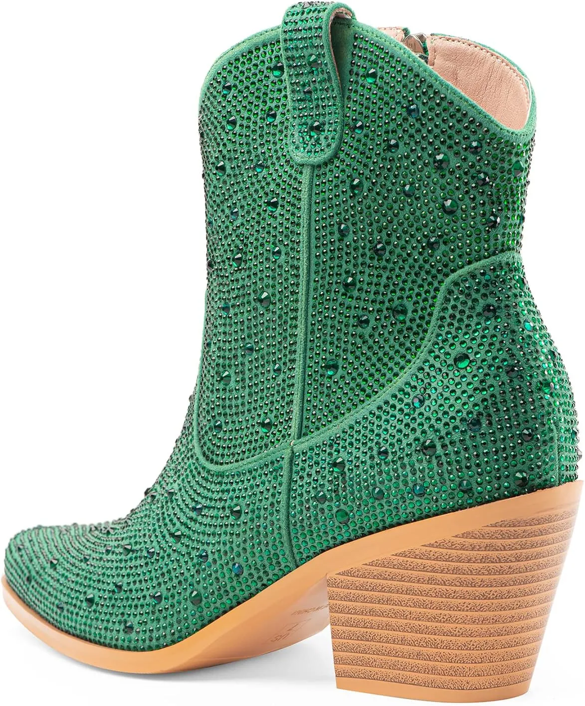 Oh Mispares Women's Sparkly Glitter Rhinestone Cowboy Ankle Boots Western Pointed Toe Low Block Heel Cowgirl Booties with Zipper