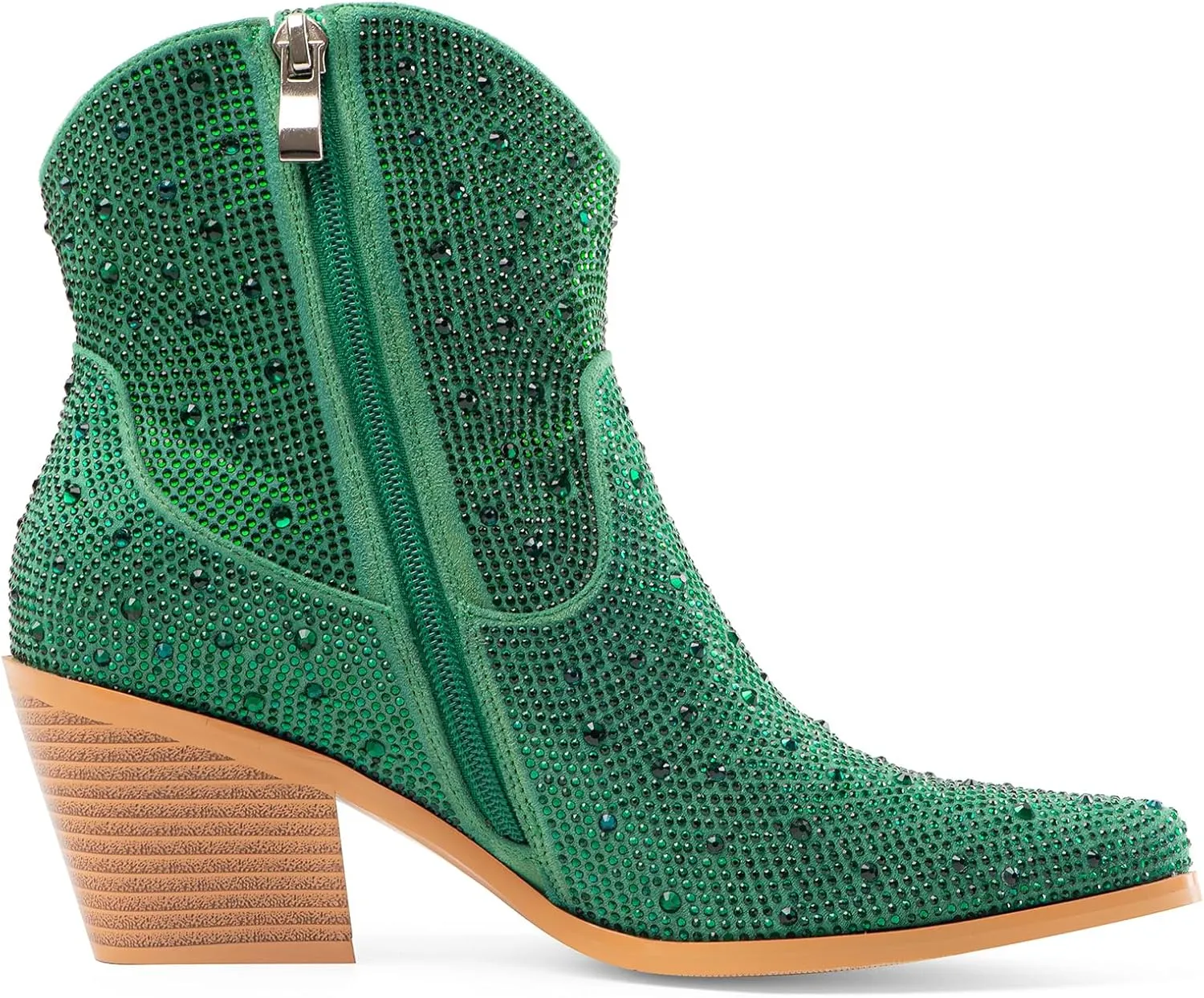 Oh Mispares Women's Sparkly Glitter Rhinestone Cowboy Ankle Boots Western Pointed Toe Low Block Heel Cowgirl Booties with Zipper