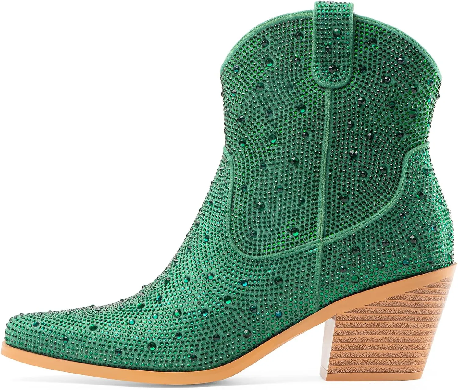 Oh Mispares Women's Sparkly Glitter Rhinestone Cowboy Ankle Boots Western Pointed Toe Low Block Heel Cowgirl Booties with Zipper