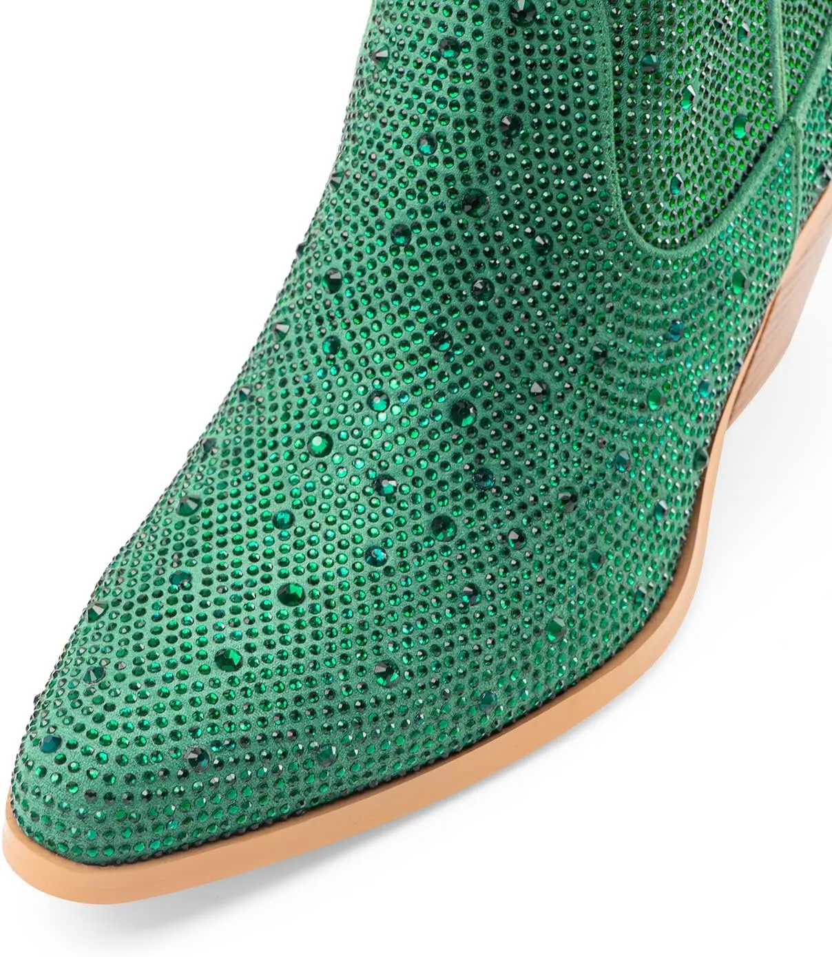 Oh Mispares Women's Sparkly Glitter Rhinestone Cowboy Ankle Boots Western Pointed Toe Low Block Heel Cowgirl Booties with Zipper