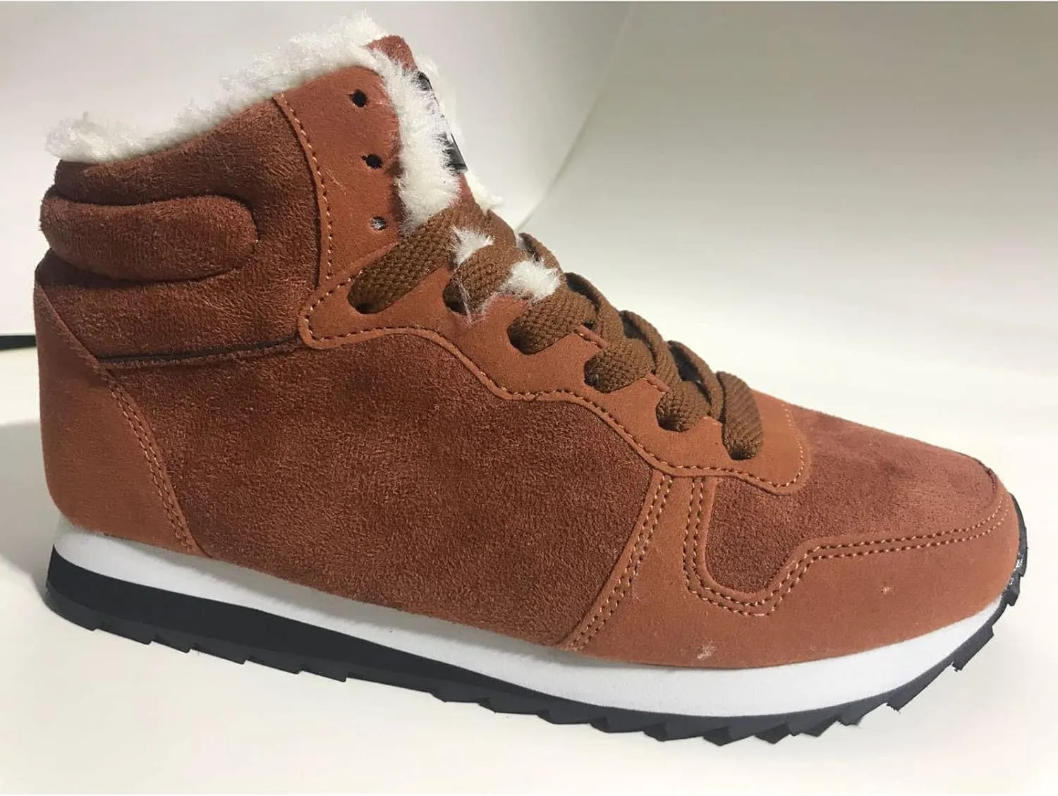 oiangi Womens Lace Up Snow Boots - Fashion Round Toe Plush Warm Flat Couples Cotton Shoes Comfortable Lightweight Casual High Top Non-slip Booties