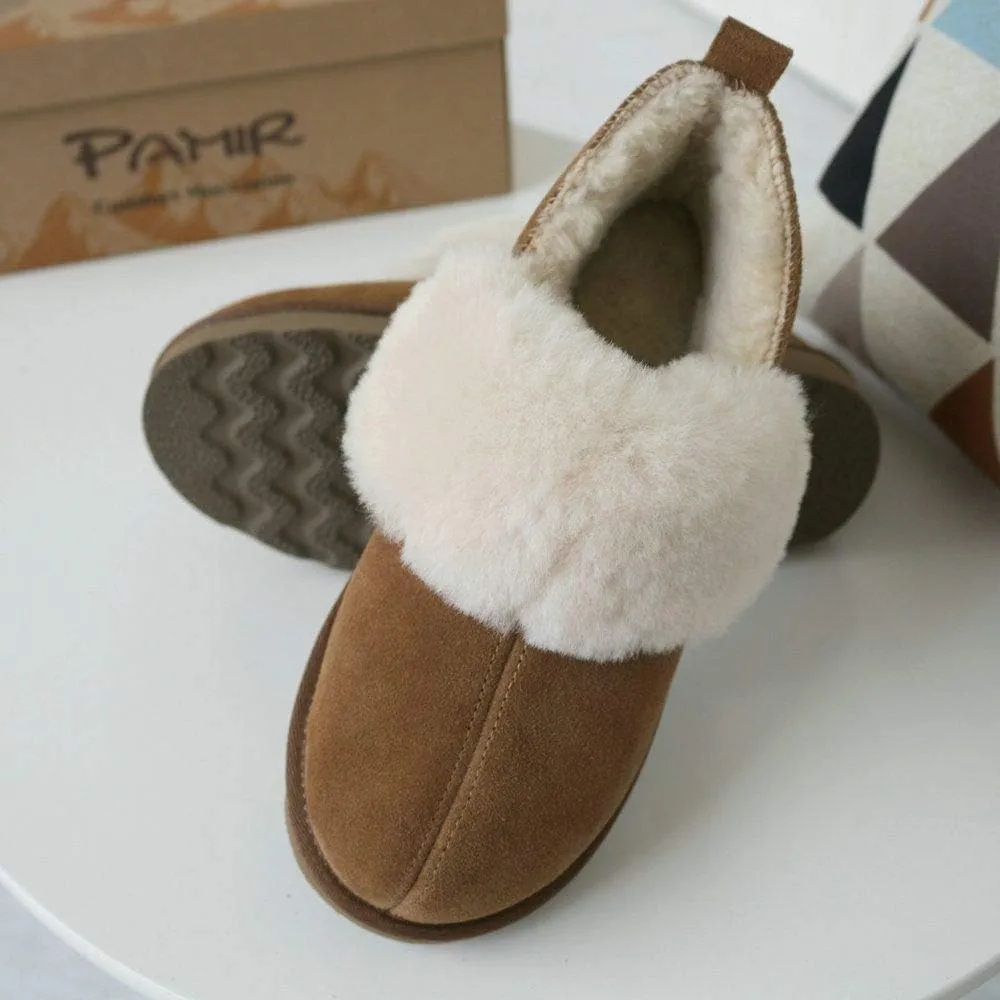 PAMIR Women's Genuine Suede Shearling Ankle Moccasin Booties Slippers Boots Memory Foam Indoor Outdoor