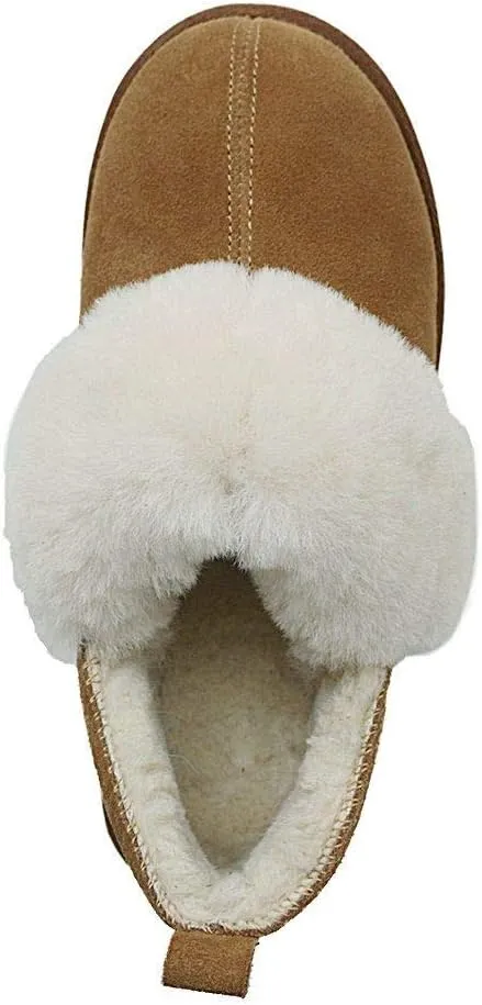 PAMIR Women's Genuine Suede Shearling Ankle Moccasin Booties Slippers Boots Memory Foam Indoor Outdoor