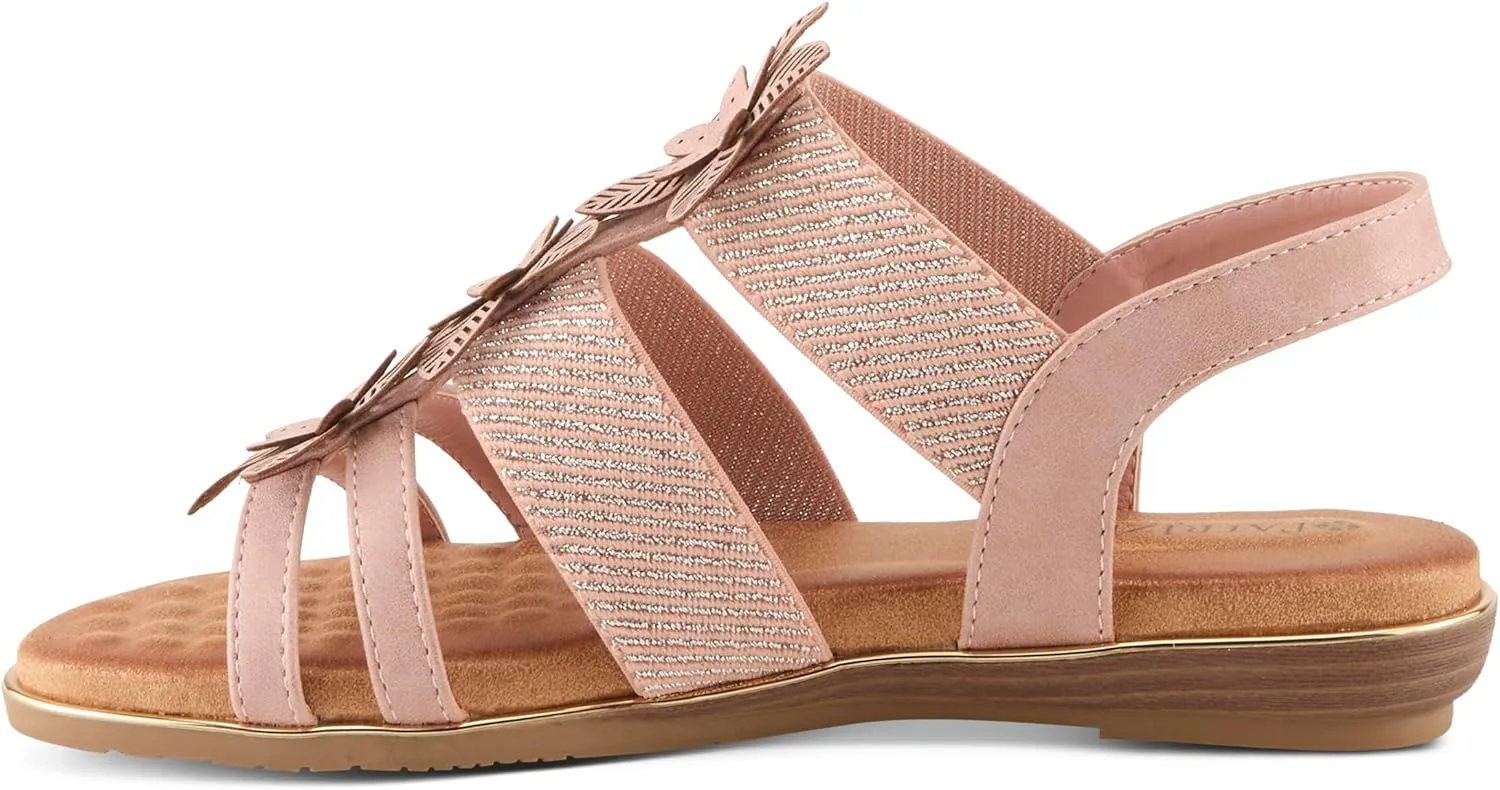 PATRIZIA Women's OMANA Slip-On Gladiator Sandals - Laser-Cut Floral Design, Padded Insole, Metallic Elastic Bands