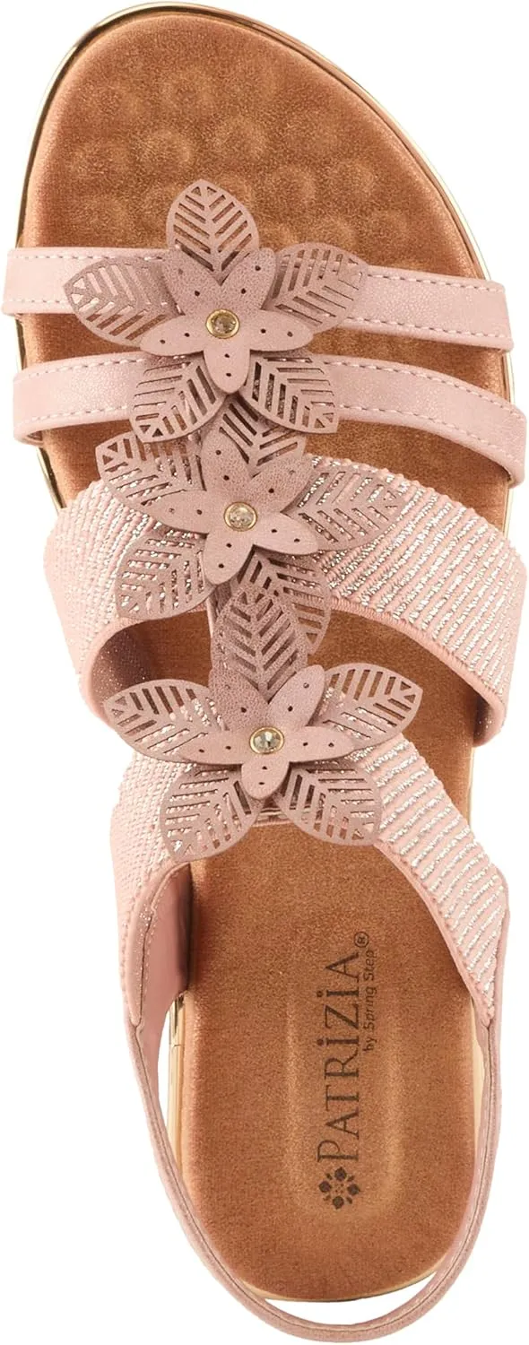 PATRIZIA Women's OMANA Slip-On Gladiator Sandals - Laser-Cut Floral Design, Padded Insole, Metallic Elastic Bands