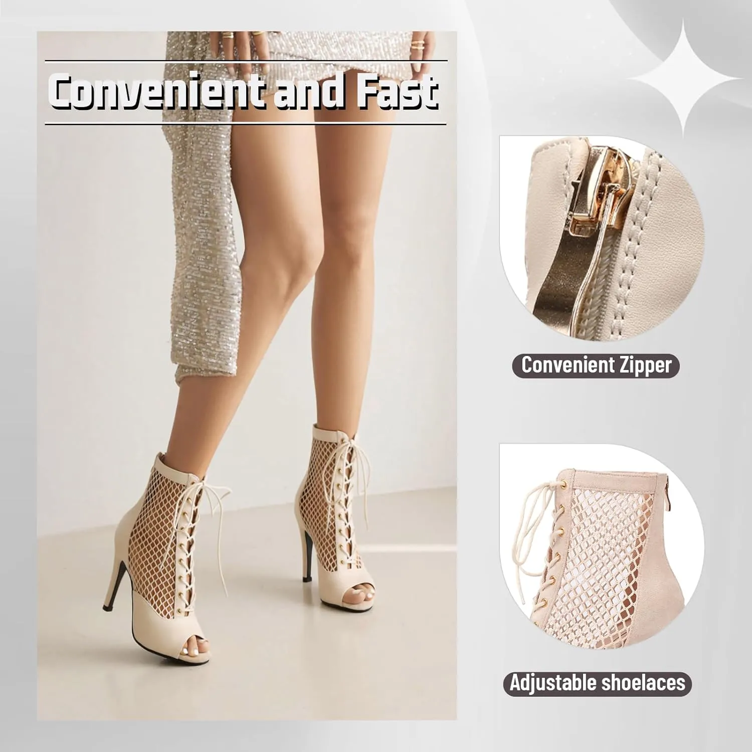 Peep Toe Latin Salsa Dance Boots for Women 4 Inch Heel Dance Shoes