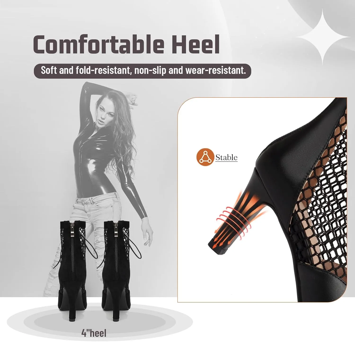 Peep Toe Latin Salsa Dance Boots for Women 4 Inch Heel Dance Shoes