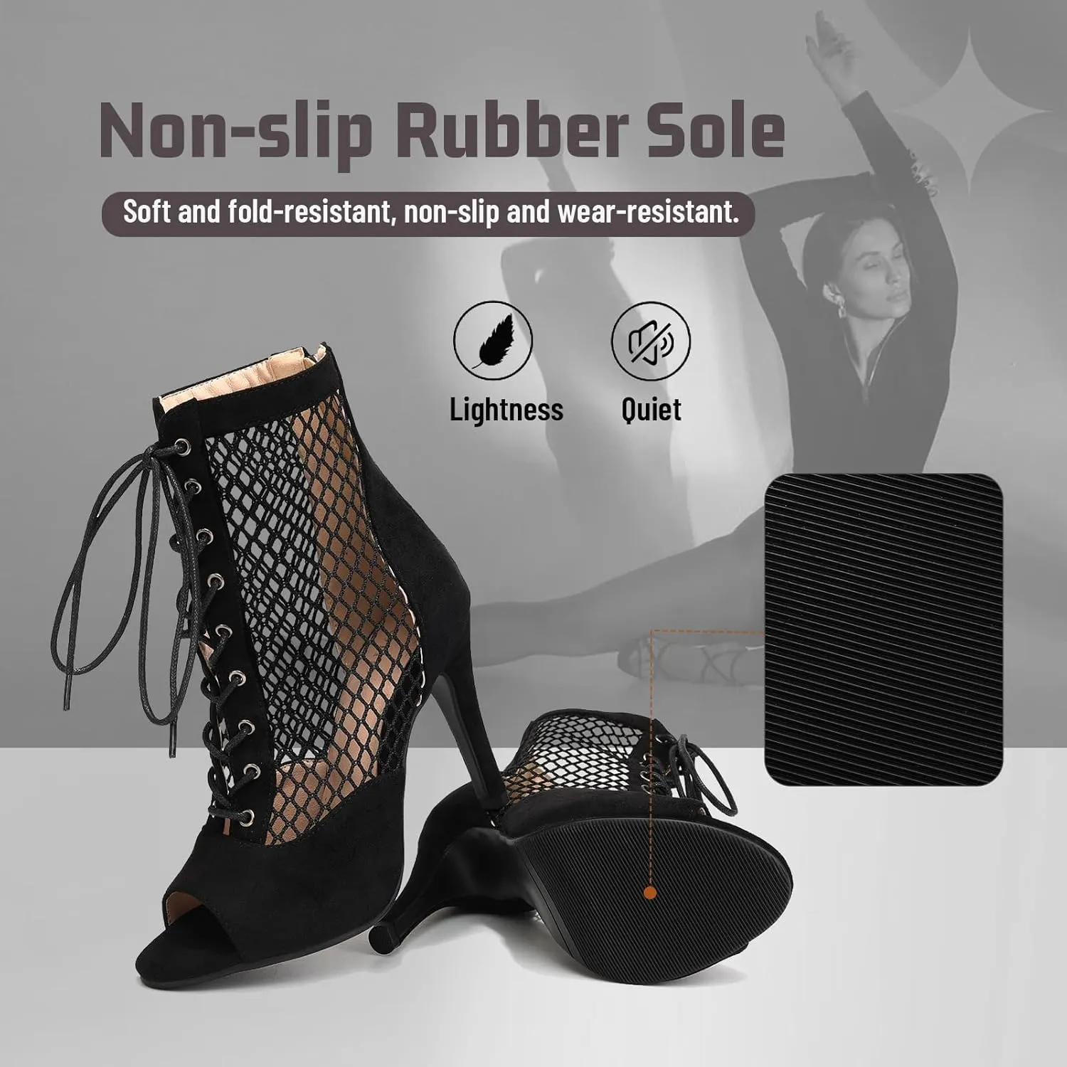 Peep Toe Latin Salsa Dance Boots for Women 4 Inch Heel Dance Shoes