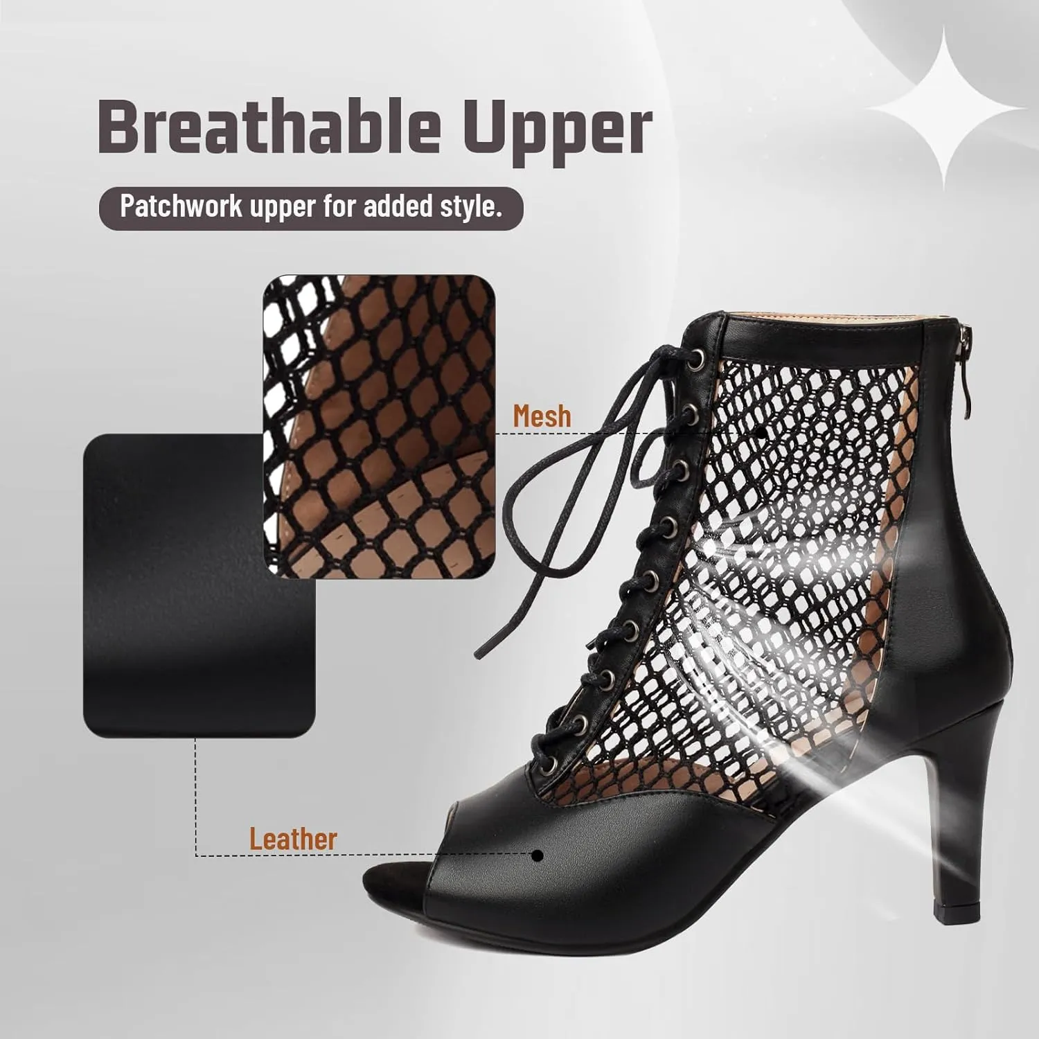 Peep Toe Latin Salsa Dance Boots for Women 4 Inch Heel Dance Shoes