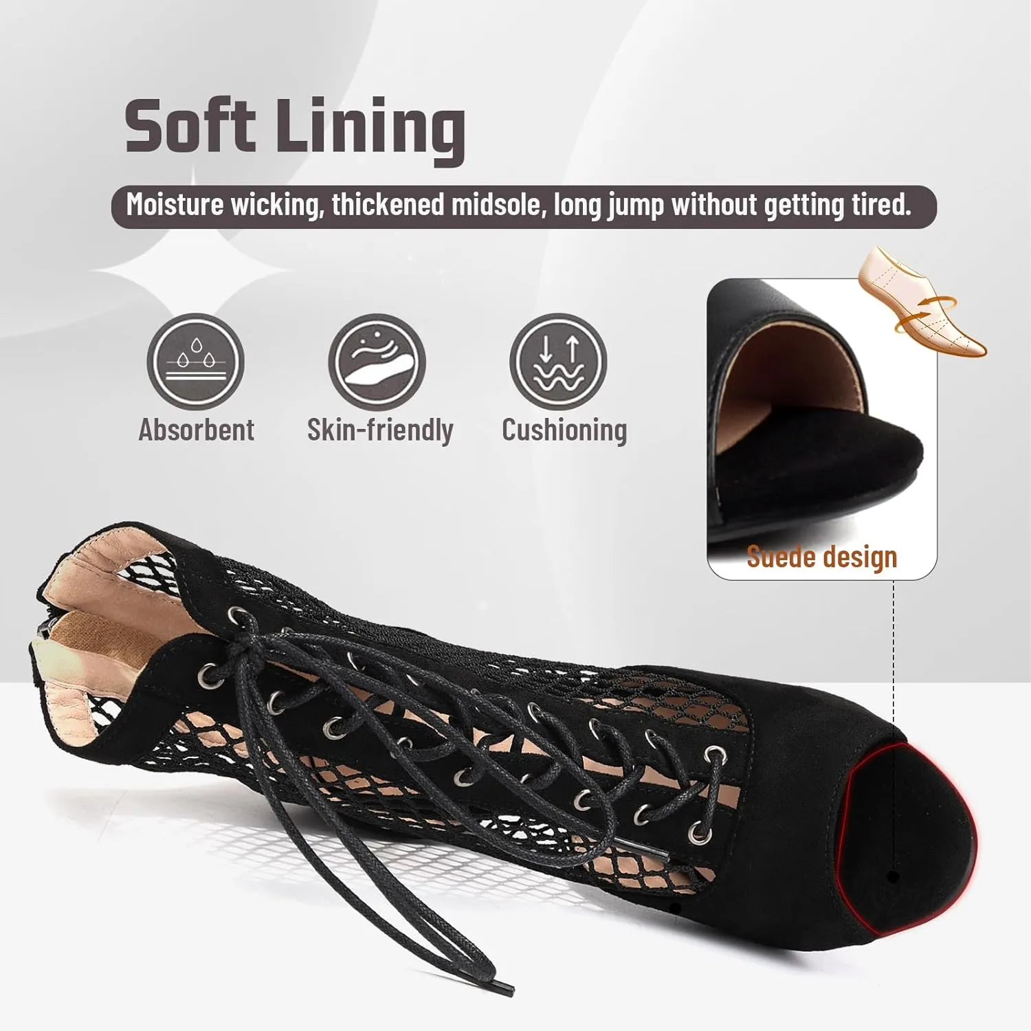 Peep Toe Latin Salsa Dance Boots for Women 4 Inch Heel Dance Shoes