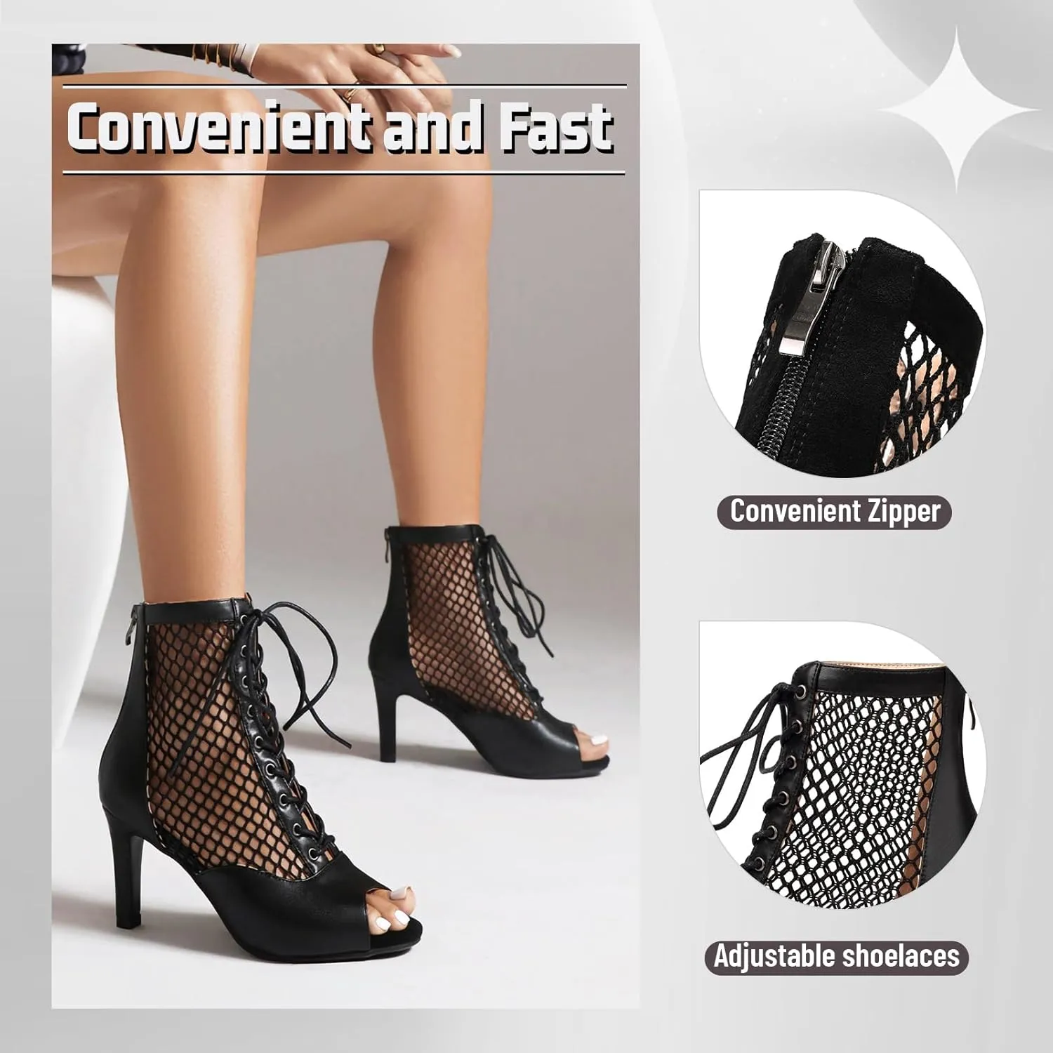 Peep Toe Latin Salsa Dance Boots for Women 4 Inch Heel Dance Shoes
