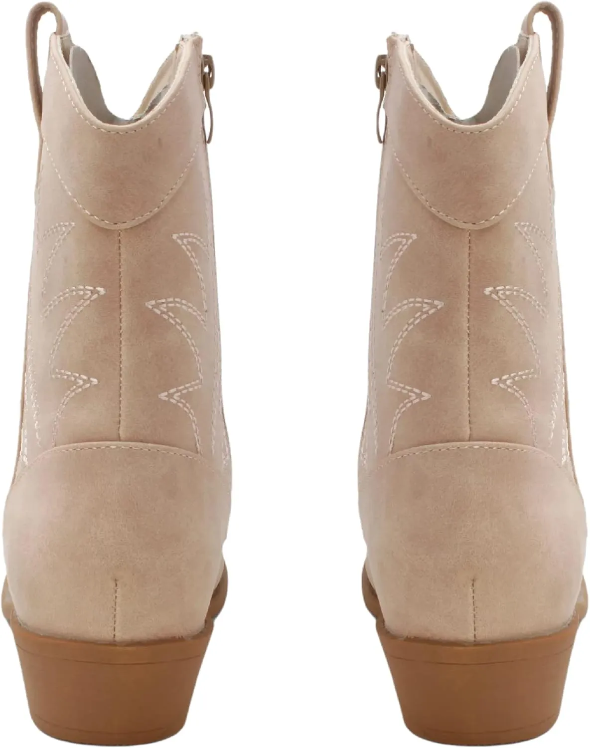 PEPPEP Western Cowgirl Cowboy Ankle Boots for Women or Ladies, Mid Calf, Vegan Leather Embroidered Upper, Low Heel, Fashionable Pointed-toe, Well Made