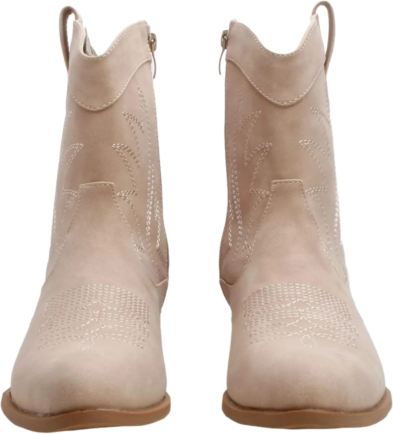 PEPPEP Western Cowgirl Cowboy Ankle Boots for Women or Ladies, Mid Calf, Vegan Leather Embroidered Upper, Low Heel, Fashionable Pointed-toe, Well Made