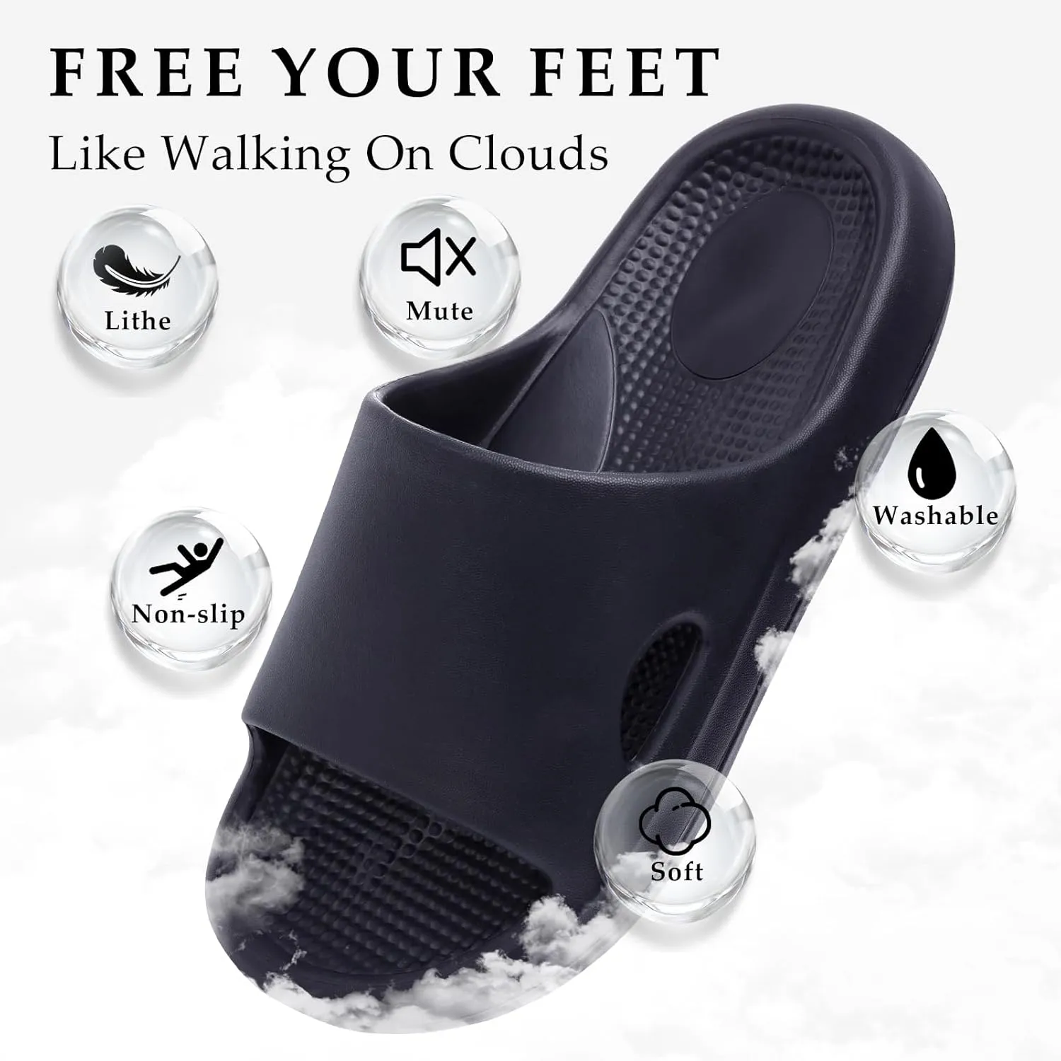 Pillow Slippers for Women and Men Indoor Cloud Sandals EVA Anti-Slip Slides Shoes Cushioned Thick Sole Shower Cloud Slippers Arch Support Men Sandals Super Soft House Pillow Slides