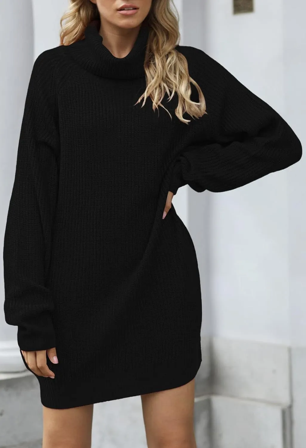 Pink Queen Women's Loose Turtleneck Oversize Long Pullover Sweater Dress
