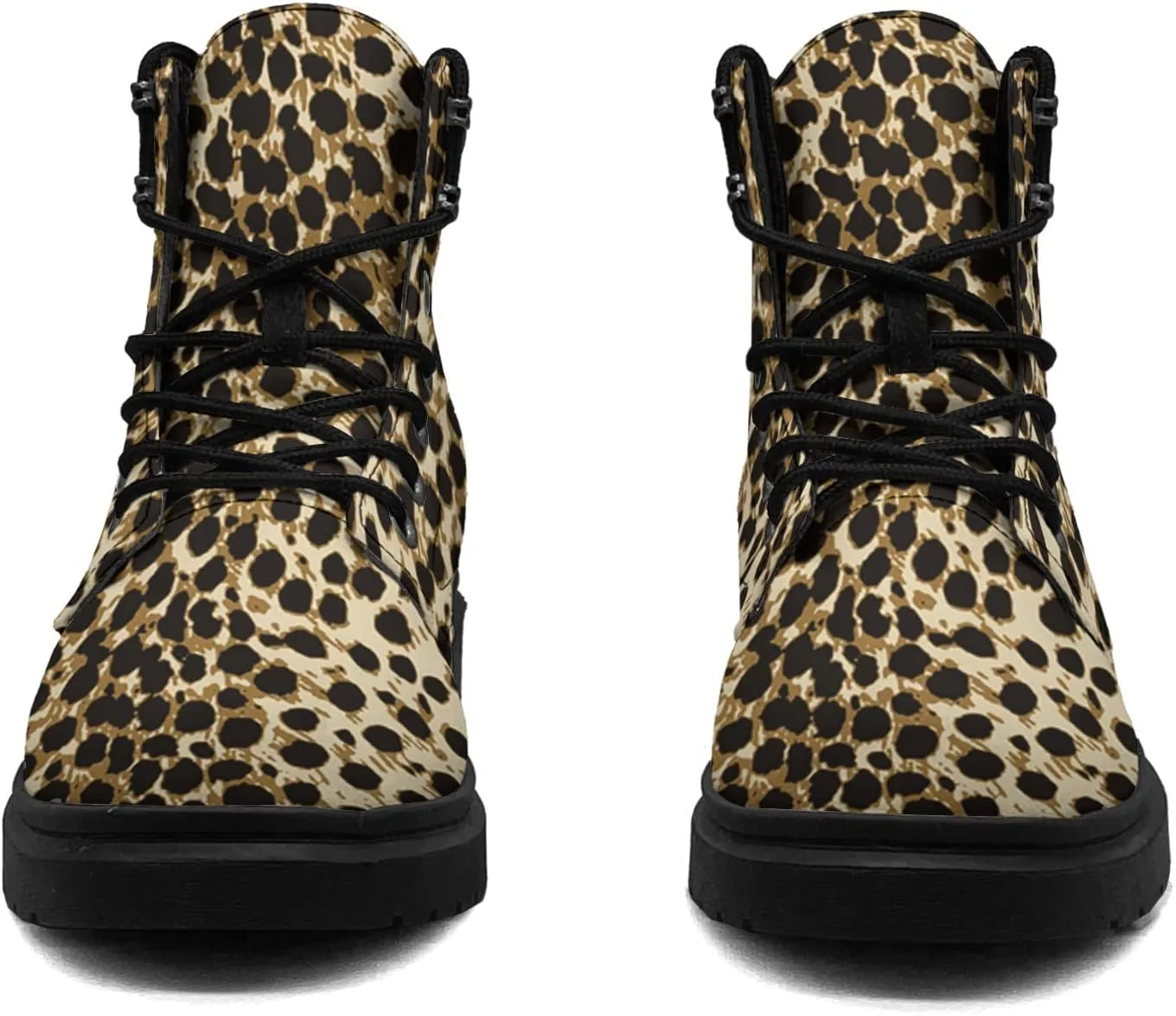 Pitovozu Tiger Leopard Skin Boots Womens Snow Boots Ankle Anti-Slip Combat Boots Lace Up Winter Waterproof Leather Boots Shoes Gifts for Women