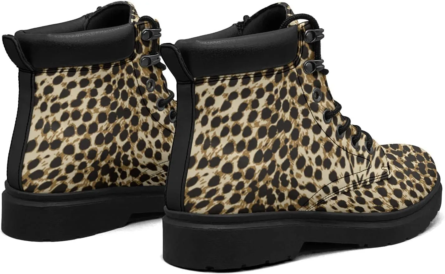 Pitovozu Tiger Leopard Skin Boots Womens Snow Boots Ankle Anti-Slip Combat Boots Lace Up Winter Waterproof Leather Boots Shoes Gifts for Women