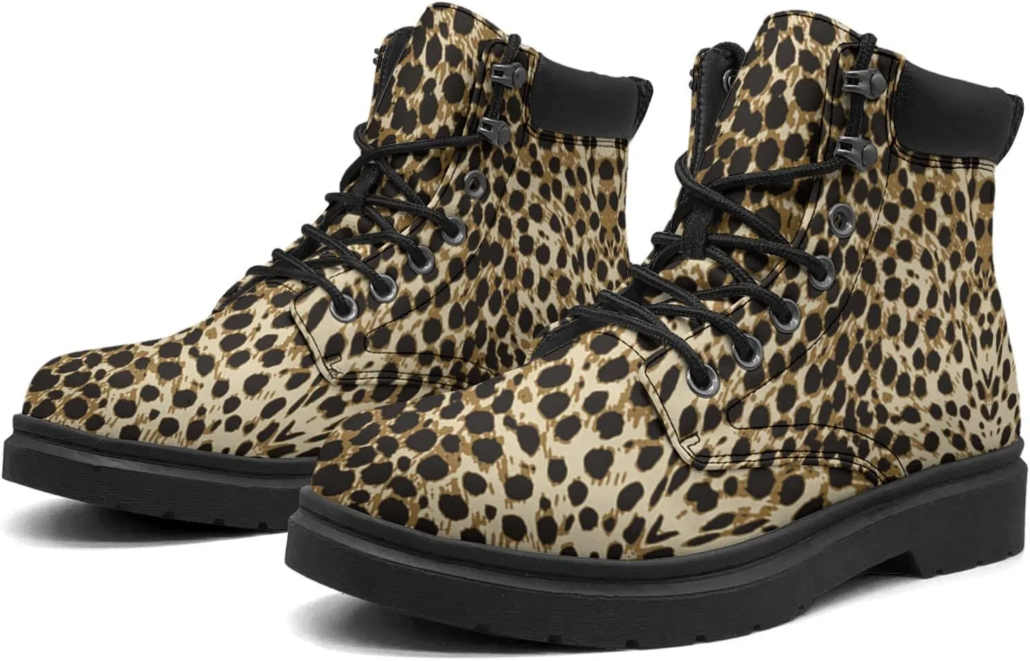 Pitovozu Tiger Leopard Skin Boots Womens Snow Boots Ankle Anti-Slip Combat Boots Lace Up Winter Waterproof Leather Boots Shoes Gifts for Women