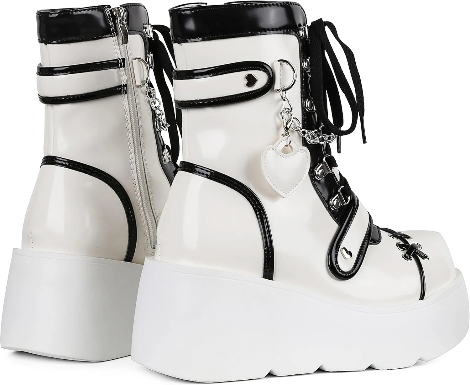 Platform Ankle boots for Women Goth Rave Boots Kawaii Shoes High Heel Round Toe Zipper Wedges Mid Calf Booties