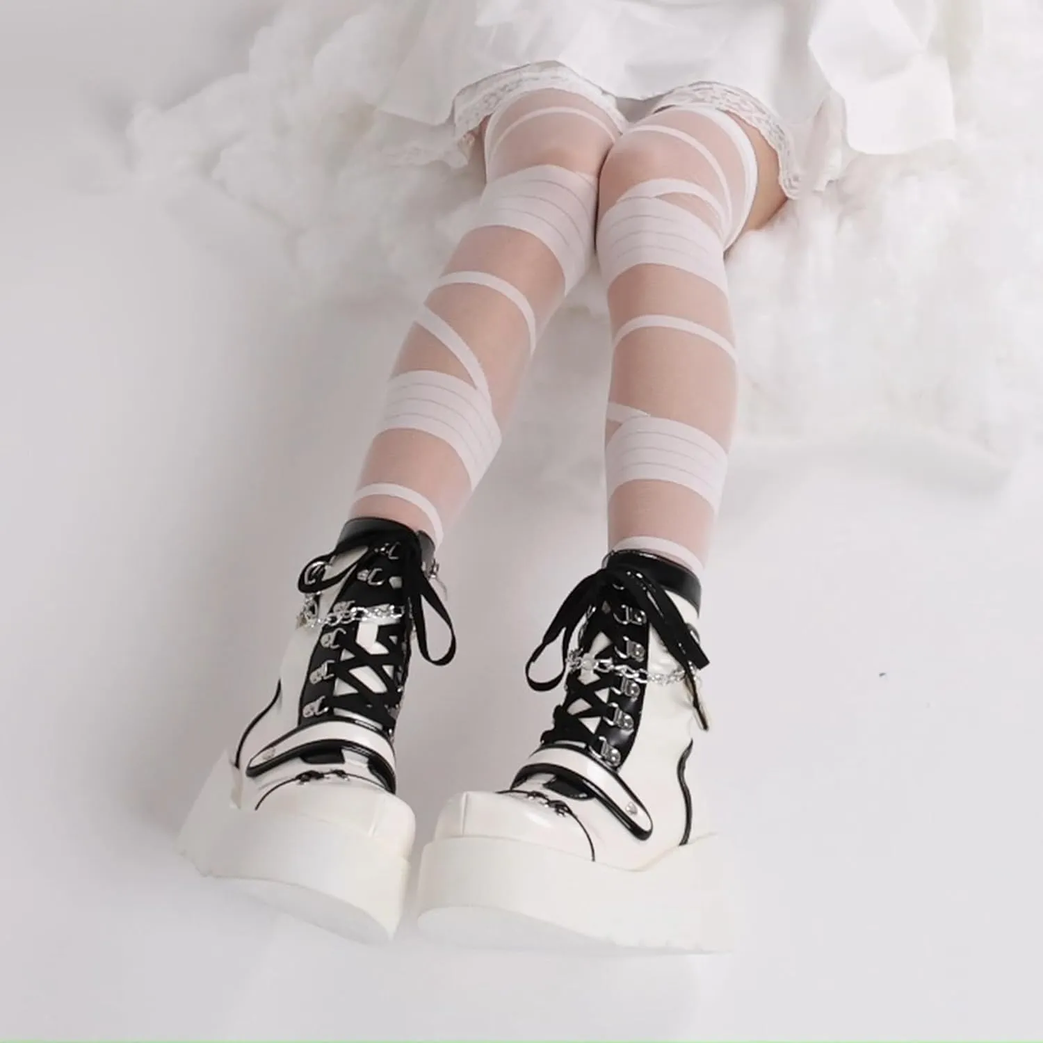 Platform Ankle boots for Women Goth Rave Boots Kawaii Shoes High Heel Round Toe Zipper Wedges Mid Calf Booties