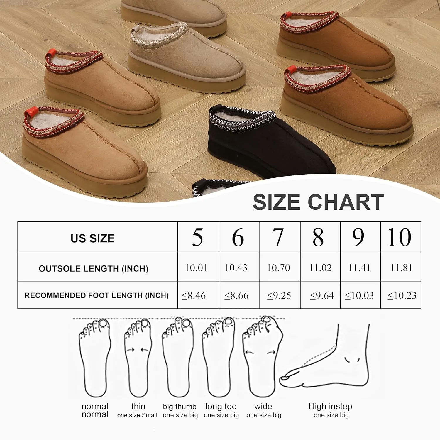 Platform Slippers Mini Boots for Women Fleece Lined Booties Anti-Slip Snow Slippers for Women Outdoor