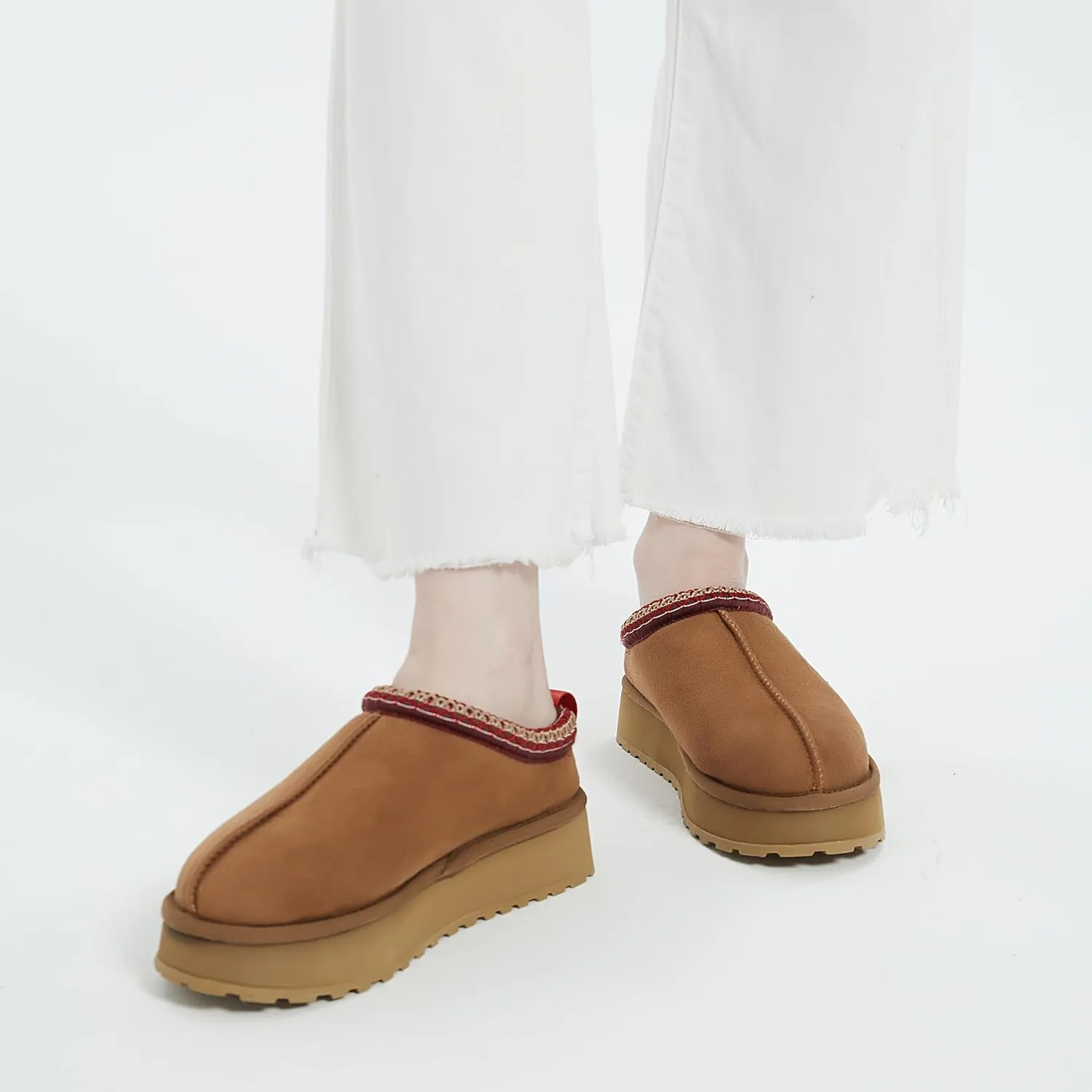 Platform Slippers Mini Boots for Women Fleece Lined Booties Anti-Slip Snow Slippers for Women Outdoor