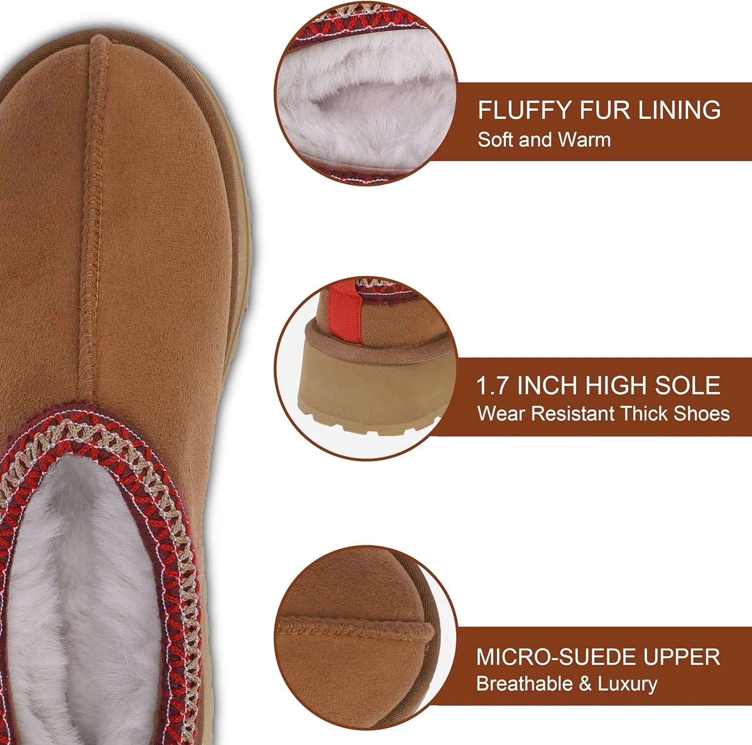 Platform Slippers Mini Boots for Women Fleece Lined Booties Anti-Slip Snow Slippers for Women Outdoor